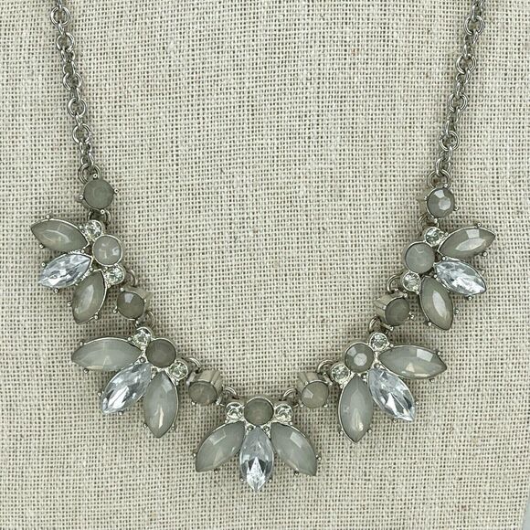 Silver Tone Rhinestone Bib Chain Link Necklace - Picture 4 of 4